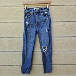 Abercrombie & Fitch Curve Love Ankle Straight Ultra High Rise 25S distressed